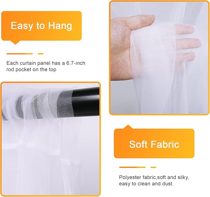 Fomcet Tulle Backdrop Curtains White 20FT X 10FT Tulle Curtains with Lights String Sheer Backdrop Curtain for Parties Wedding Baby Shower Photo Shoot Decorations (4 Panels 5x10FT)