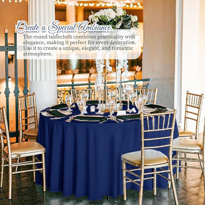 10 Pack Navy Blue Round Tablecloth 120 Inch, Waterproof Polyester Fabric Table Cloth for Round Tables, Stain Wrinkle Resistant Tablecloths Washable Table Cover for Wedding Dining Party Banquet
