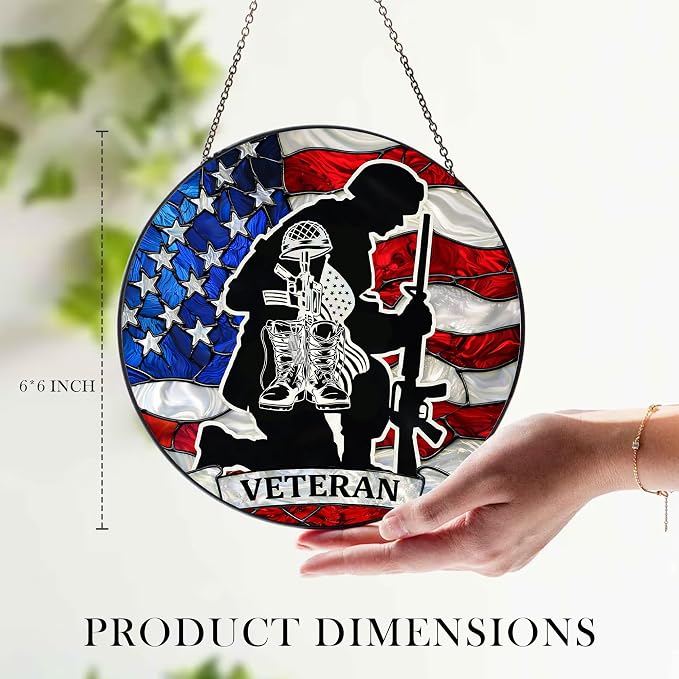 Army Veteran Stained Glass Suncatcher 6x6'', Veteran Day Gift, Army Retirement Gifts for Men, Military Retirement Gifts for Men, Keepsake Decor