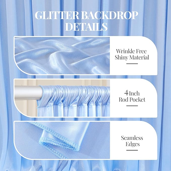 Blue Glitter Backdrop Curtains - 20x12FT Satin Photo Backdrop, Wrinkle-Free Shimmer Back Drop Cloth Shiny Drapes for Photobooth Wedding Birthday Parties Photoshoot Background Decorations