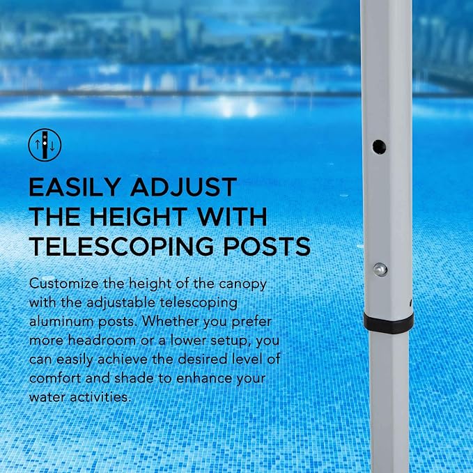 SUNJOY 10x10 FT Floating Pool Canopy Pop Up Gazebo, Navy Water Tent with Steel & Aluminum Frame, PVC Floats, Hand Pump & Carry Bag for Lake, Beach, Pool