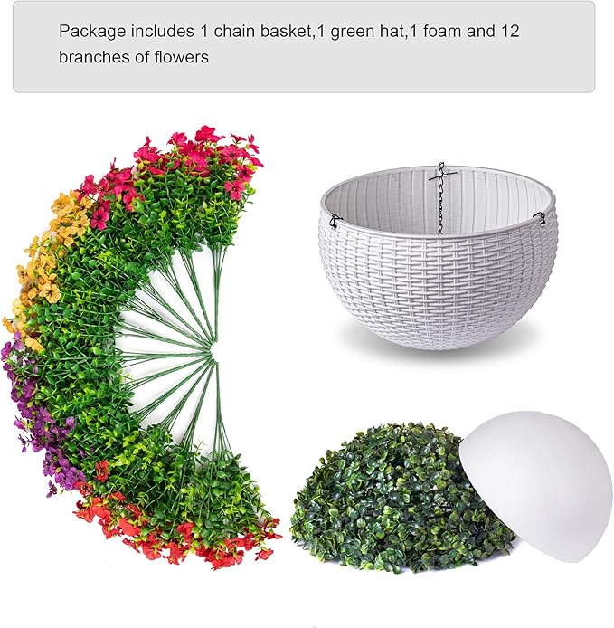 HyeFlora Artificial Faux Hanging Plants Flowers Basket for Outdoor Outside Spring Summer Decoration, Fake Silk UV Sun Resistant Realistic Colorful Daisy for Porch Patio Balcony Home