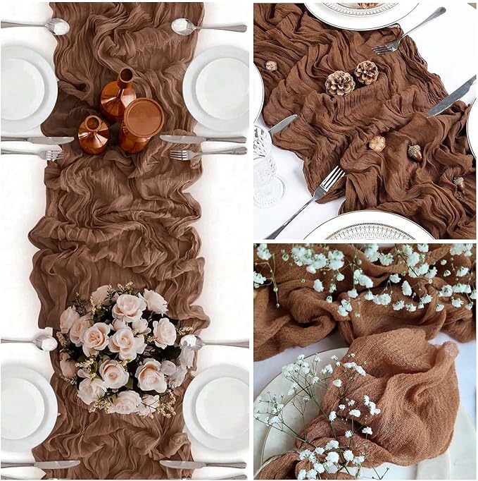 8 Pack Brown Cheesecloth Table Runner 21x120 Inch Gauze Table Runners Reusable Polyester 10ft Boho Rustic Cheese Cloth Table Runner for Wedding Party Baby Shower Birthday