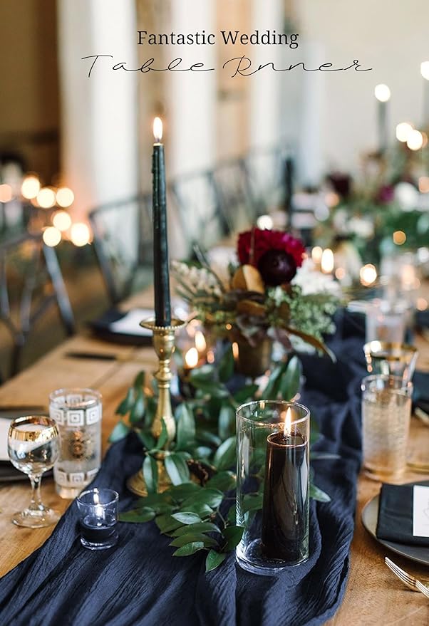 10 Pack Navy Blue Cheesecloth Table Runner 17x108 Inch Semi Sheer Boho Gauze Cheese Cloth Table Runners, for Wedding Bridal Shower Birthday Party Home Decor Garden Farmhouse