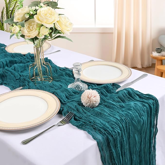 6 Pack 10FT Teal Cheesecloth Table Runner 120 Inch Long Gauze Rustic Boho Spring Cheese Cloth Table Runner Sheer Fabric Decorations for Holiday Party Wedding Banquet Bridal Baby Shower Décor