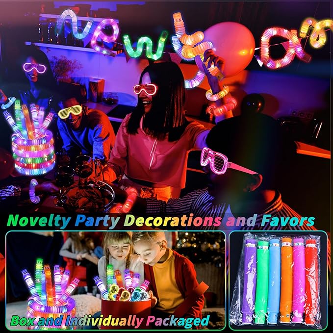 44 Pcs Glow in the Dark Party Supplies 20 LED Light Up Glasses 24 Glow Sticks LED Party Favors Light Up Pop Tubes Flash Glasses LED Bracelet Necklace for Birthday Wedding Goodie Bag