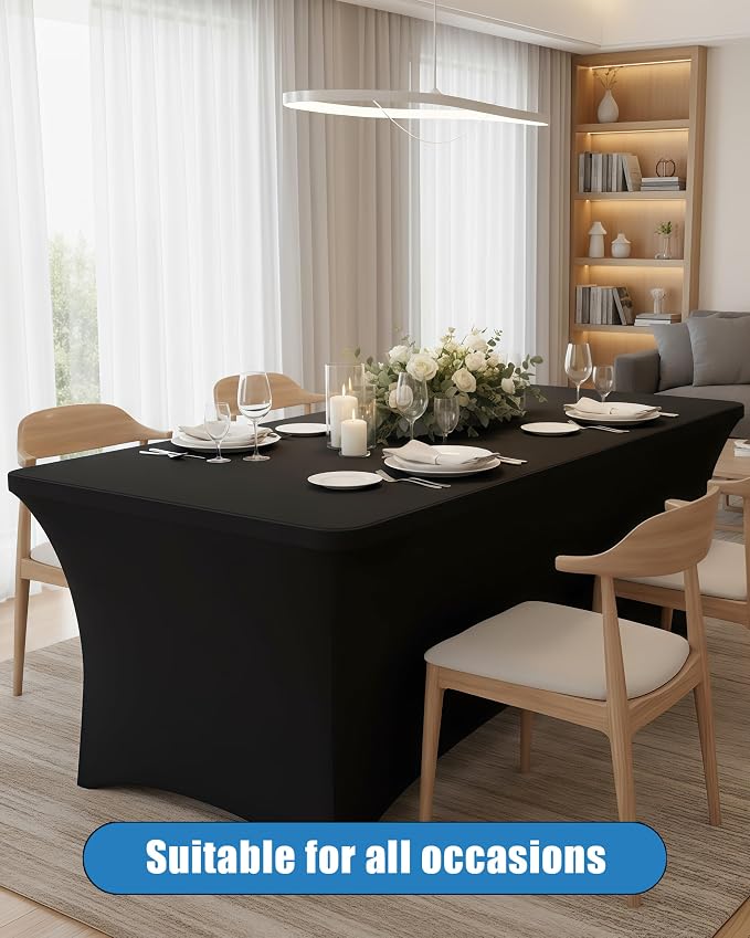 6FT Black Table Cloth - 6 Pack Fitted Stretch Rectangle Spandex Tablecloth, Washable Table Cover for Party, Picnic, Wedding, Banquet, Birthday and Festival(30" x 72")