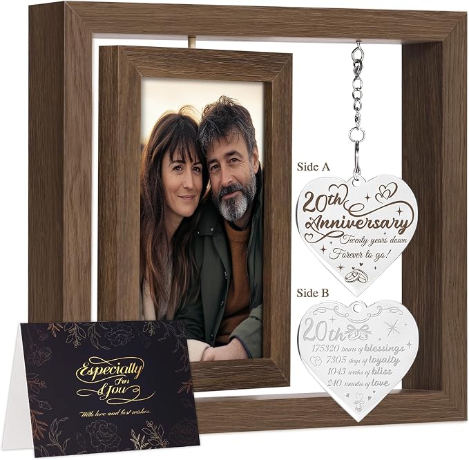20th Anniversary Picture Frame Gifts for Wife Husband Couple Him Her Men Women Parents, 20 Year Anniversary Wedding Gifts, Twenty Year Twentieth Anniversary Personalized Gift