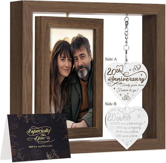 20th Anniversary Picture Frame Gifts for Wife Husband Couple Him Her Men Women Parents, 20 Year Anniversary Wedding Gifts, Twenty Year Twentieth Anniversary Personalized Gift