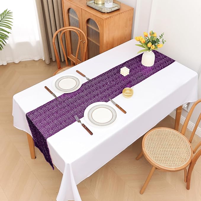 Sugargirl 10 Packs 12 x 72 inches Sequin Table Runner, Glitter Purple Table Runner for Birthday Party Supplies Wedding Holiday Celebration Event Decorations