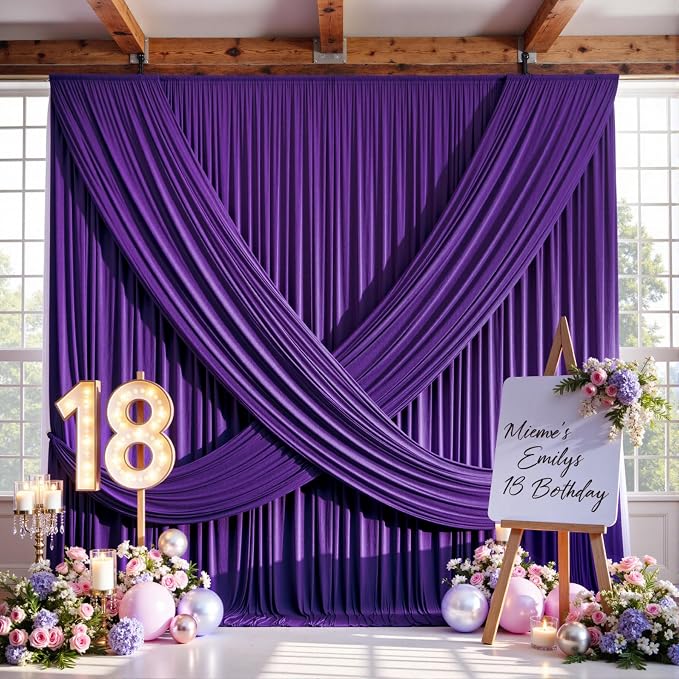 20ftx12ft Purple Backdrop Curtains for Wedding-Wrinkle Free Backdrops Curtain Drapes Fabric Decorations Photo Back Drop Cloth for Baby Shower Photography Stage Reception 4Panels 12ft(H) x 5ft(W)