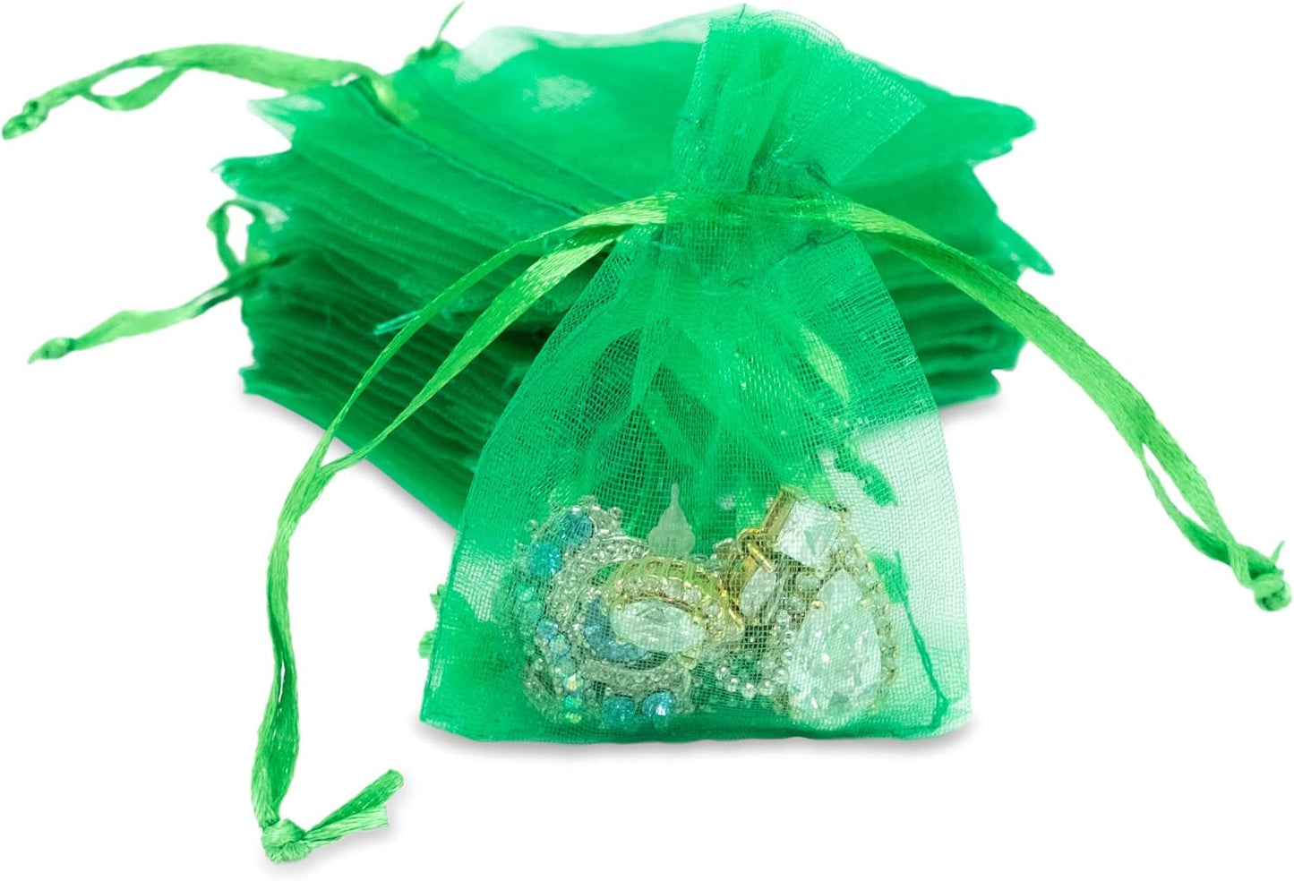 TheDisplayGuys 100-Pack XS 2 x 2 3/4" Light Green Sheer Organza Gift Bags with Drawstring, Goodie Bags for Jewelry, Candy Bags, Treat Bags, Wedding Favors Small Mesh Bags