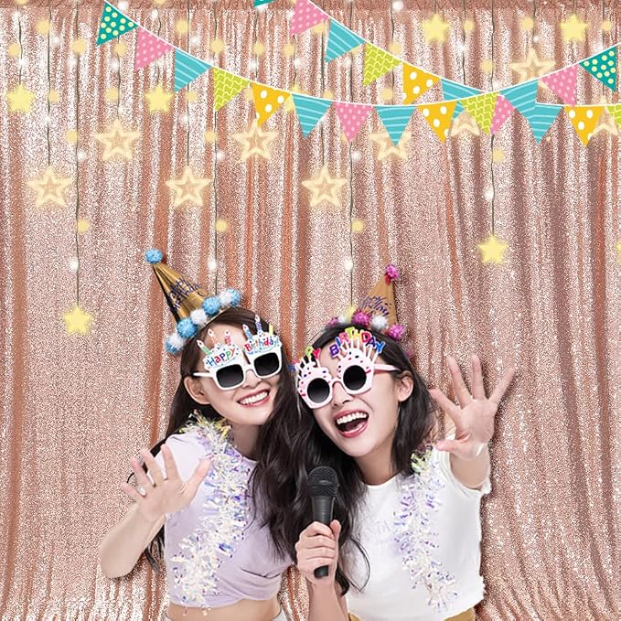 PartyDelight Rose Gold Sequin Backdrop Curtains 6x8ft | 3mm stitched sequin curtain with 4 inch rod pocket for 6x8ft photo booth wall ceremony backdrop party wall and stage display