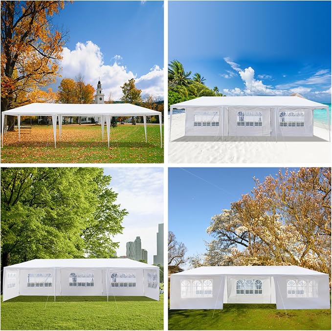 10x30 Outdoor Canopy Tent for Parties, Waterproof Party Tent with 7 Removable Sidewalls & Windows, Heavy Duty Outdoor Canopy for Wedding, Backyard Events & Commercial Use, White