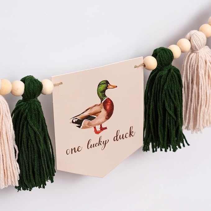Gostman One Luck Duck High Chair Banner | Mallard Duck Hunting First Birthday Party Supplies,Mallard Duck Sign First Birthday Highchair Banner