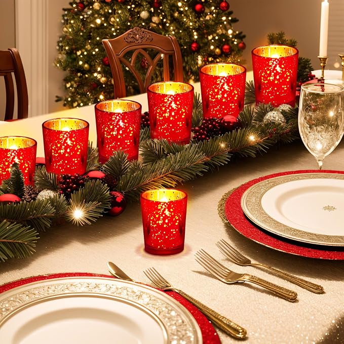 50 Pcs Votive Candle Holders Bulk Glass Votive Candle Holder Tealight Candle Holder Wedding Centerpiece for Table Home Birthday Anniversary Bridal Shower Party Decoration Reception (Red)