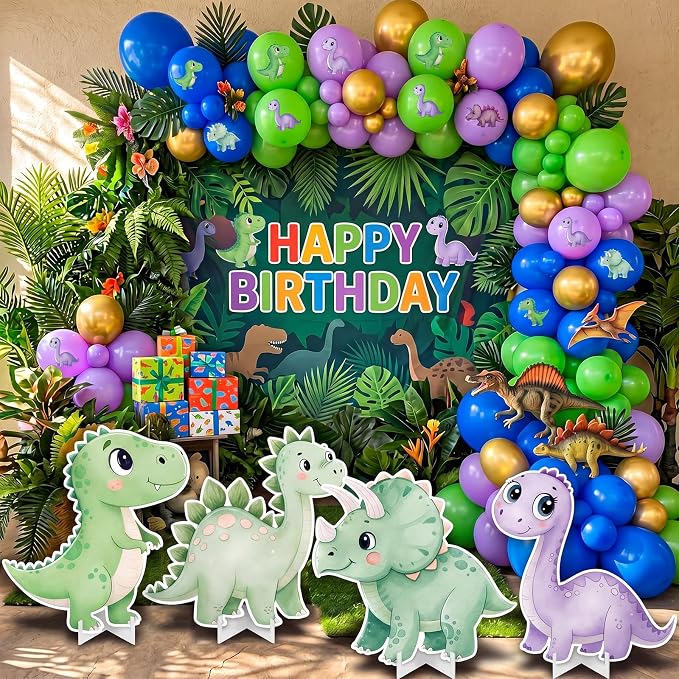 Honoson 4 Pcs 23" x 24" Large Dinosaur Cardboard Cutouts, Baby Shower Dino Birthday Party Decoration Backdrop Standup Yard Signs for Cute Dinosaur Photo Booth Props Party Supplies