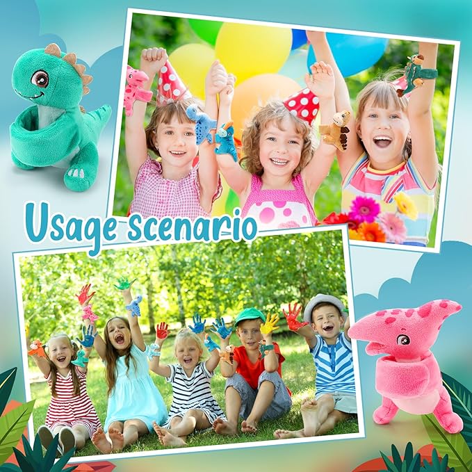 Liliful 8 Pack Kids Plush Gifts Stuffed Animal Cat Slap Bracelets - 8 Inch Back to School Prize Box Toys Wrist Cute Snap Birthday Rewards for Boys Girls Child Pet Adoption Party Favors(Dinosaur)