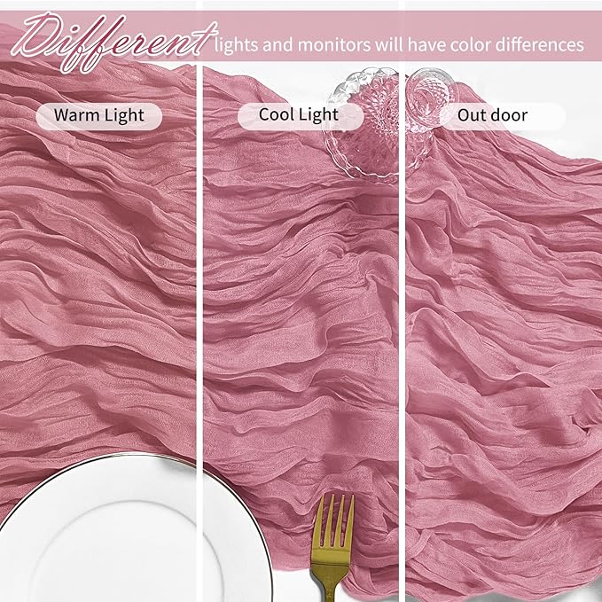 25 Pack Dusty Rose Cheesecloth Table Runner 17 x 108 Inch Gauze Table Runner Fabric Semi Sheer Cheese Cloth Table Decor Bulk for Rustic Romantic Wedding Baby Shower Table Decoration