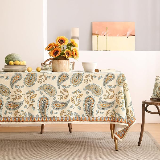 patdrea Vintage French Linen Tablecloth,Rectangular,87"x55"-Lysaniya | Colorful Elegant Table Cloth for Rectangle Table,Floral Patterned,Dining Room Tea Party Thanksgiving Decor Coffe Table