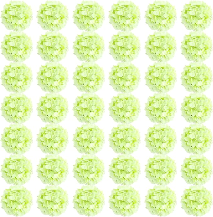 Auihiay 64 PCS Full Hydrangea Flowers, Silk Hydrangea Artificial Flowers Heads with Stems, Artificial Flowers for Wedding, Garden, Baby Shower, Party, Outdoor Indoor Decoration (Light Green)