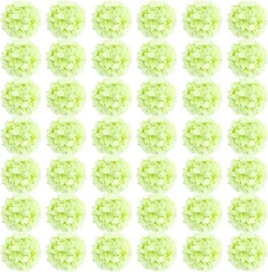 Auihiay 64 PCS Full Hydrangea Flowers, Silk Hydrangea Artificial Flowers Heads with Stems, Artificial Flowers for Wedding, Garden, Baby Shower, Party, Outdoor Indoor Decoration (Light Green)