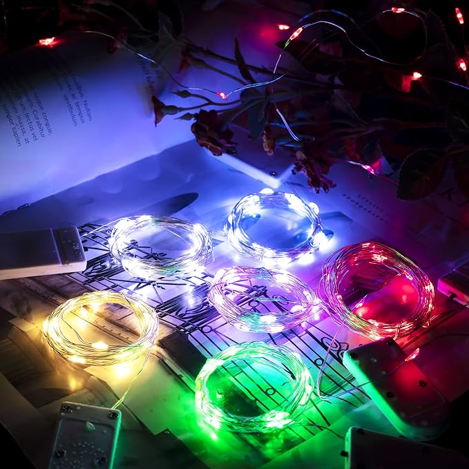 Brightown 12 Pack Led Fairy Lights Battery Operated String Lights Waterproof Silver Wire 7 Feet 20 Led Firefly Starry Moon Lights for DIY Wedding Party Bedroom Patio Christmas (12 Pack, Blue)
