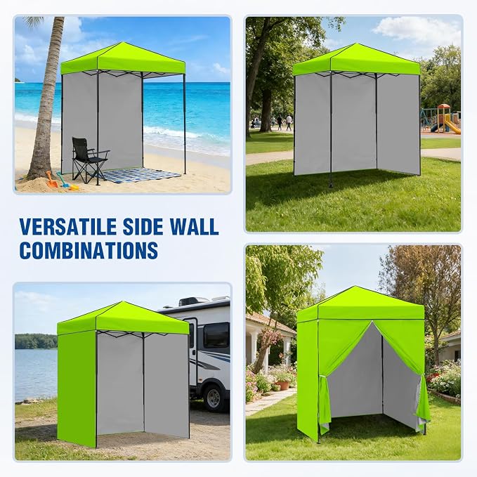 6x4 Pop Up Canopy Tent with Four Wall Panels, Instant Portable Beach Canopy, Outdoor Tent with Carry Bag for Camping, Sports, Tailgating, Events, Neon Green