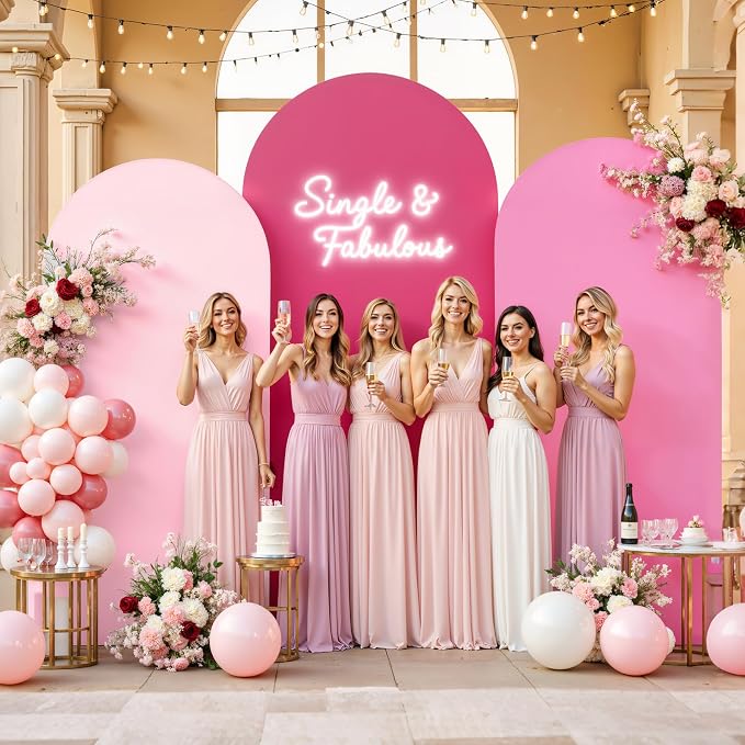 Set of 3 Arch Backdrop Covers(6ft, 5ft, 4ft) - Premium Stretchy Spandex Backdrop Arch Stand Cover for Baby Shower,Wedding,Party Decor Chiara Cover with Double-Sided Design(Pink)