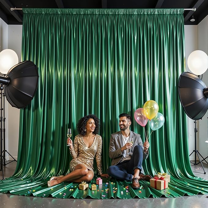 10x10 ft Dark Green Glitter Backdrop Curtain for Parties, Wrinkle Free Glitter Photo Backdrop Drapes 2 Panels 5x10FT Shimmer Back Drop Cloth for Wedding Birthday Christmas Photography Background Decor