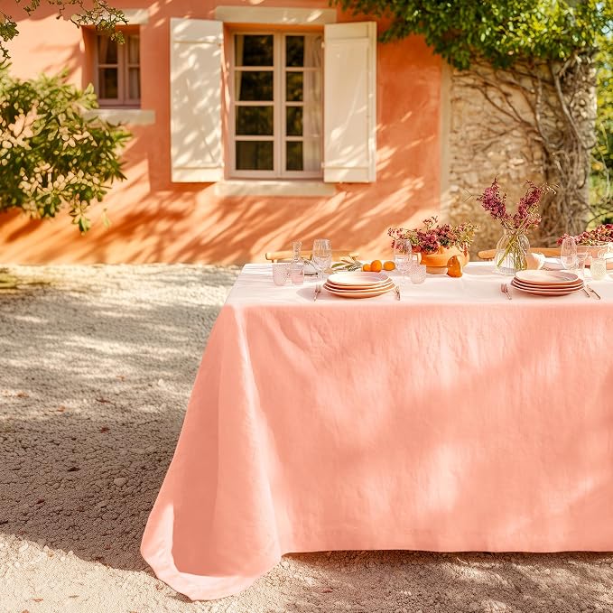 Linen World Linen Tablecloth,100% French Natural Flax Tablecloth 55" x 55" Inch,Washable Square Table Cloth for Dining,Outdoor,Weddings and Restaurants,Decorative Christmas,Peach Pink