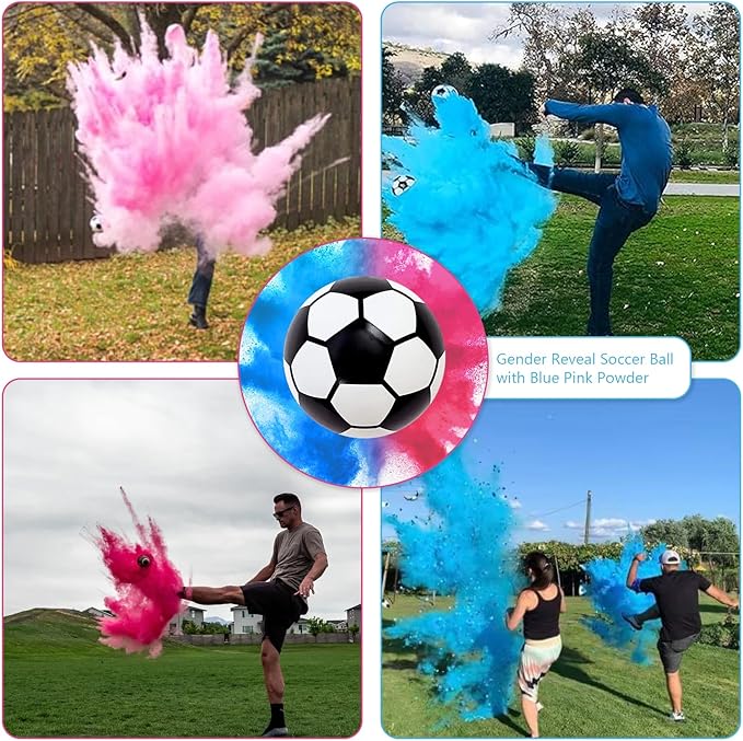FIEKEICC Gender Reveal Soccer Ball Powder Kit 1blue&1pink Crazy Gender Reveal Ideas Exploding Soccer Balls Kit Gender Reveal Soccer Balls Kit Party Baby Shower Supplies for Boy or Girl Reveals