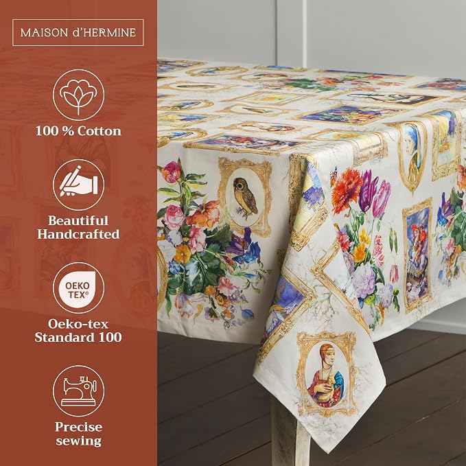 Maison d' Hermine Table Cloth Rectangle Table 100% Cotton 60 x 108 Inches Tablecloth Reusable Decorative for Dining Kitchen Room Farmhouse Party Home Hotel Restaurant Spring Summer - Masterpiece