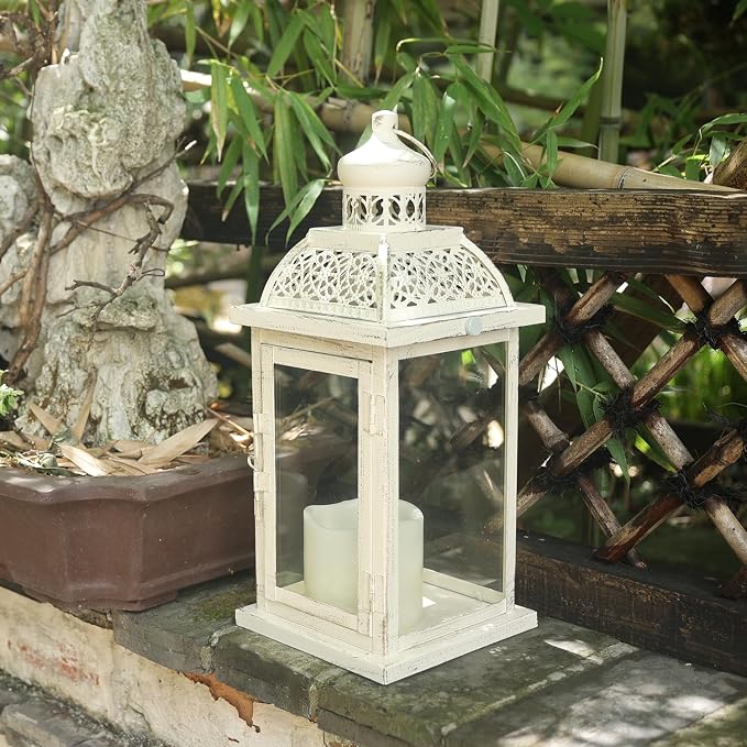Lantern Decorative Indoor&Outdoor, 14.4'' Large Metal Candle Lanterns, Vintage Hanging Candle Holders Farmhouse Shelf Wedding Front Porch Patio Decor, Christmas Halloween Decorations for Home