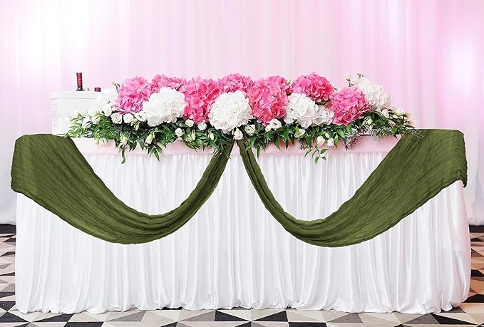 24 Pack Cheesecloth Table Runner 20 x 120 inch Cheese Cloth Table Runner Bulk,Romantic Boho Sheer Gauze Fabric Table Runners for Wedding Reception,Party,Bridal Shower Table Decor(Olive Green)