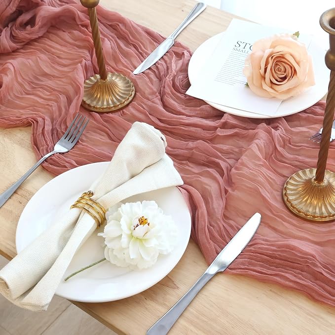 20 Pack Dusty Pink Cheesecloth Table Runner 120 Inch 10FT Gauze Cheese Cloth for Wedding Decoration, Baby Shower, Boho Decor