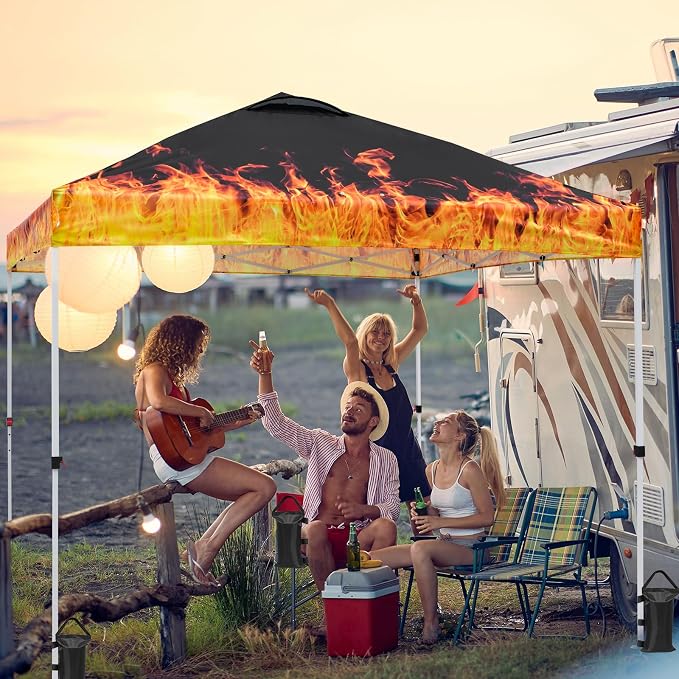 EAGLE PEAK Pop Up Canopy Tent with Wheeled Carry Bag, 8 Stakes, 4 Ropes, 4 Weight Bags, Easy Set Up Tent Canopy, 10x10 ft, 100sqft of Shade, Flame