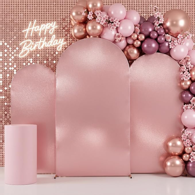 Rose Gold Shimmer Arch Backdrop Cover 6ft/6.6ft/7.2ft 3Set with Zipper,Thick Soft Stretchy Sequin Glitter Spandex Fitted Chiara Cover for Wedding Birthday Baby Shower Graduation Party Photo Backdrop