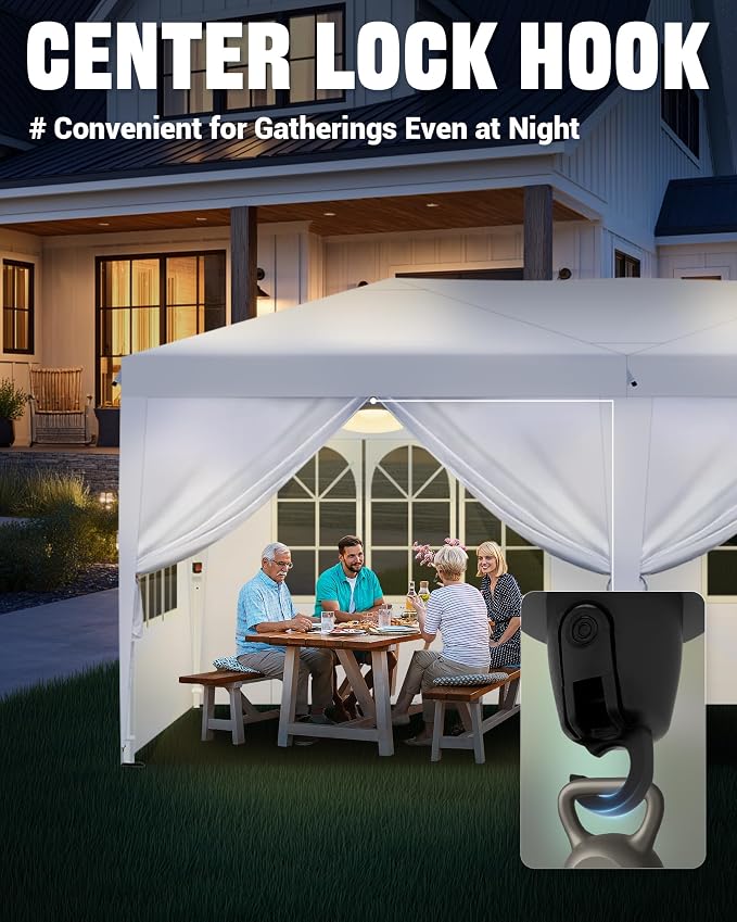Acepic 10x20 Pop Up Canopy Tent with 6 Removable Sidewalls, 2 Central Lock Easy Set-up Outdoor Party Tent, Commercial Grade Waterproof Party Gazebo with Church Windows, White