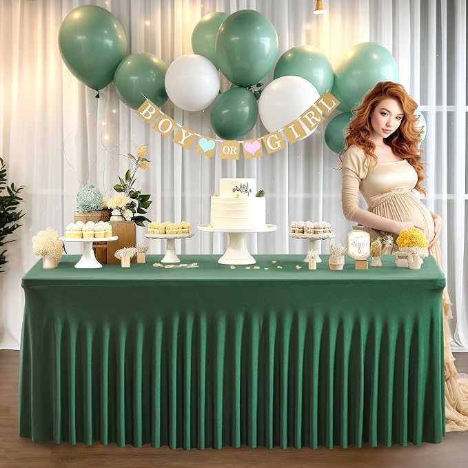 Shillance 6 Packs Green Spandex Tableclothes for 8 Foot Rectangle Table, Spandex Table Covers 8FT Stretch Table Skirts Wrinkle Free Fitted Table Cloth for Easter, Wedding, Banquet & Parties