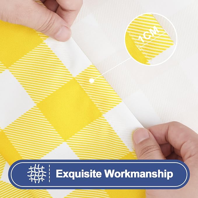 Smiry Picnic Table Cloth 6 Pack, Waterproof Elastic Fitted Tablecloths for 24x48 Rectangle Tables, Washable Polyester Buffalo Plaid Tablecloth for Camping, Dining & Outdoor (Yellow & White, 24" x 48")
