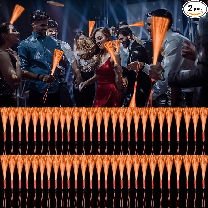 72 PCS Orange Fiber Optic Wands Glow Fiber Wands Bulk LED Light Up Wands with 3 Flashing Modes LED Flashing Wands for Halloween ThanksGiving Day Christmas Bridal Shower Birthday Autumn