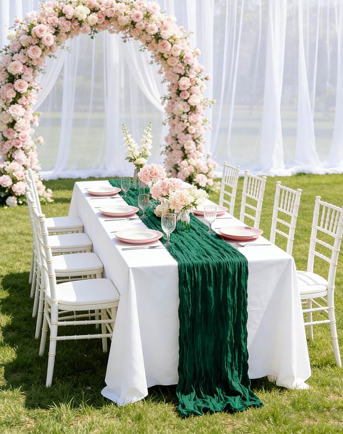 Emerald Green Cheesecloth Table Runner 21x120 Inch Gauze Table Runners Reusable Polyester 10ft Boho Rustic Cheese Cloth Table Runner for Wedding Party Baby Shower Birthday
