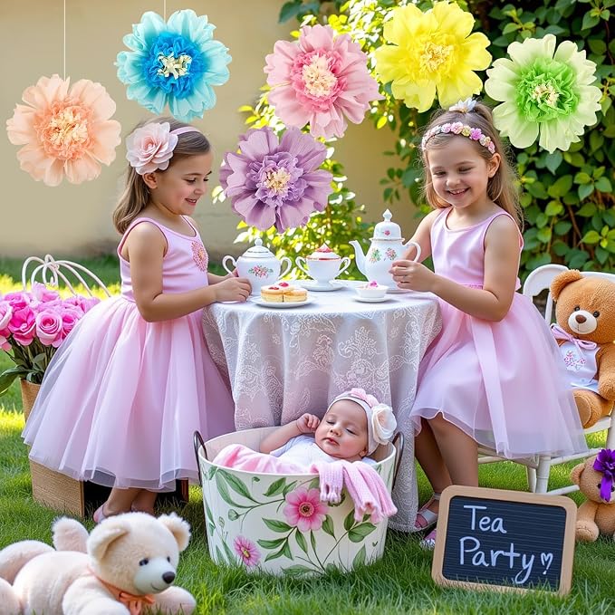 SUNBEAUTY Pastel Paper Flowers 6Pcs Large Tissue Paper Flowers Decoration for Wall 12 Inch Giant Crepe Flowers for Spring Garden Backdrop Pastel Birthday Easter Wedding Party Bulletin Board