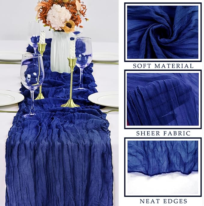 6 Pieces Royal Blue Cheesecloth Table Runner 10FT Pink Runner for Tables Gauze Fabric Boho 35 x 120 Inches Long Table Runner Decoration Rustic Sheer Runner for Wedding Baby Birthday Party Royal Blue