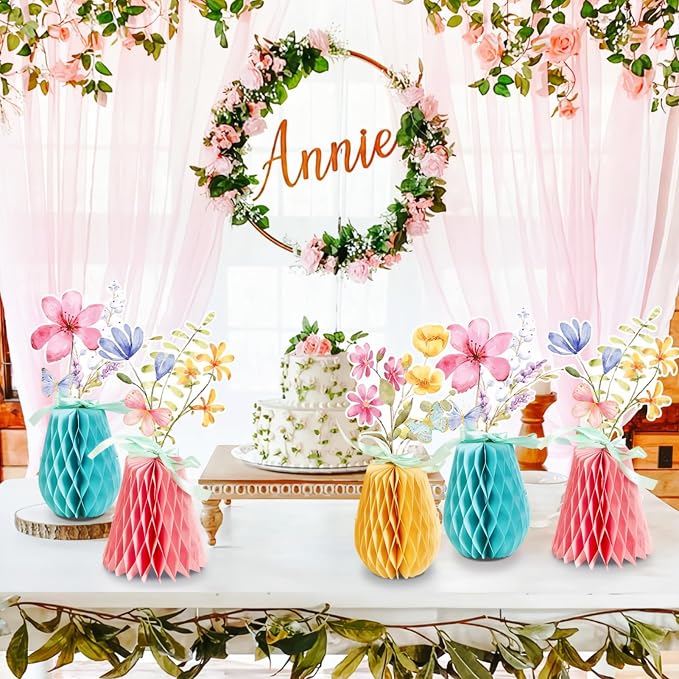 SUNBEAUTY Wildflower Baby Shower Table Decorations Wild Flowers Honeycomb Centerpieces for Garden Baby Shower Spring Floral Table