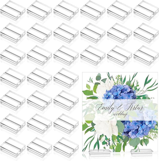 Yalikop Acrylic Place Card Holders 1.2 Inch Name Card Holder Stands Clear Table Number Stands Wedding Sign Holders Display Stand for Table Wedding Photos Office Menu Meeting(50 Pieces)