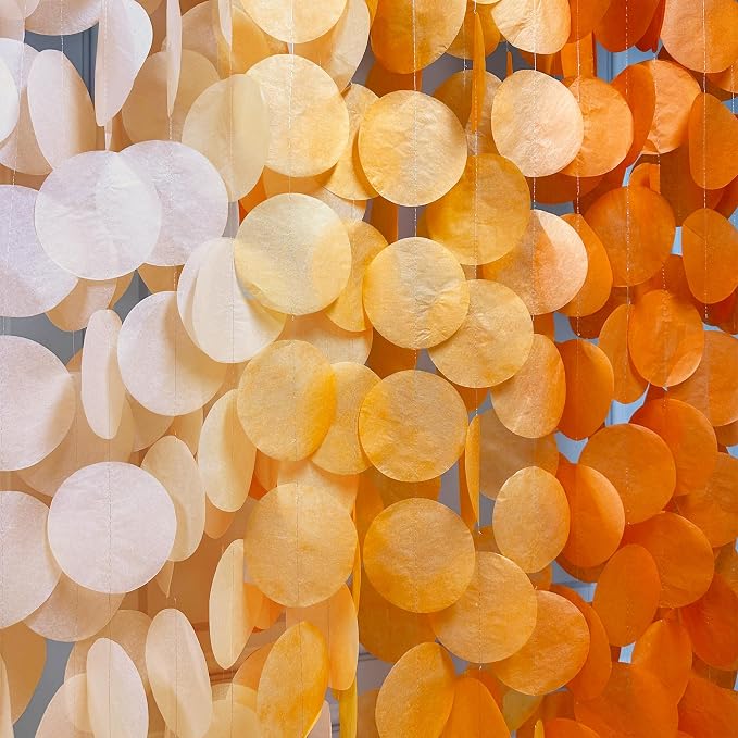 192 Ft Orange Party Decorations Ombre Orange Big Circle Dots Backdrop Streamer Tissue Paper Polka Dots Hanging Garland for Birthday Engagement Wedding Fall Autumn Harvest Thanksgiving Party Supplies