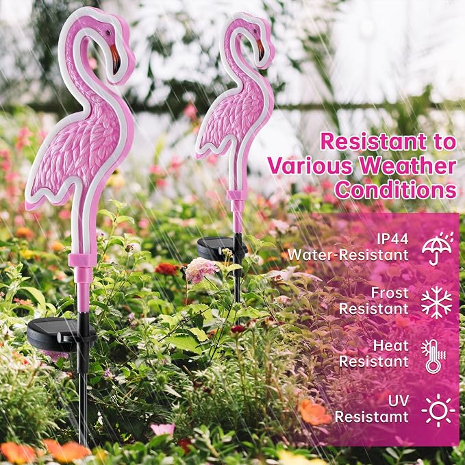 Flamingo Solar Lights Outdoor Decor, Solar Pink Flamingos Outdoor for Yard Decorations,Pink Neon Solar Flamingo Garden Lights for Outside,Pathways,Patio or Lawn Decor,Gifts for Mom(2Pack)