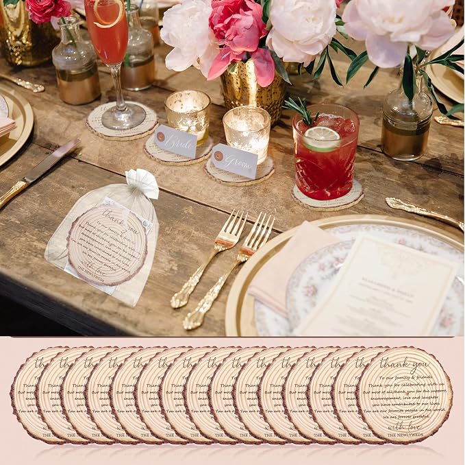 100 Sets Wedding Favors for Guests Cork Coasters Bulk Thank You Cards Organza Bags Wood Coaster Rustic Wedding Gift Bridal Shower Party Favors
